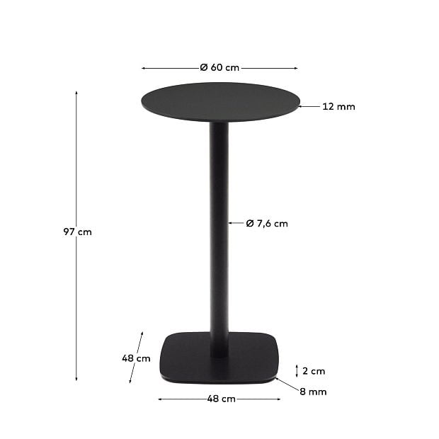 Dina высокий круглый садовый стол черный с черной металлической основой Ø 60x96 см