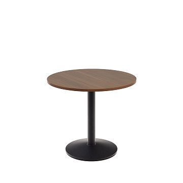 Esilda Круглый стол с меламиновой отделкой под орех и черной металлической ножкой