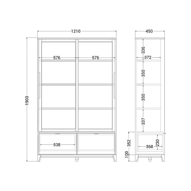 Витрина Case CS177 Осветленный дуб, платиновый RAL 7036