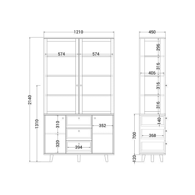 Буфет Twin TW185 Белёный дуб, туман RAL 7040