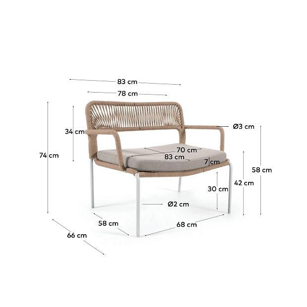 Кресло Cailin из бежевого шнура с оцинкованной сталью