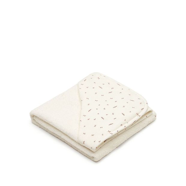 Deya baby towel cape in white cotton with patterns