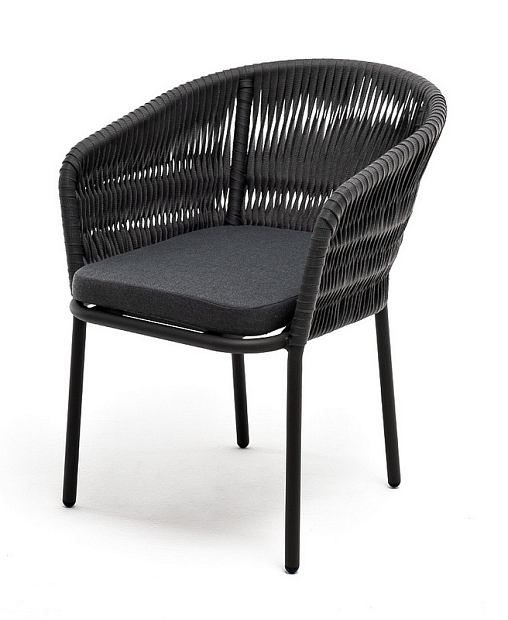 Bordeaux "Бордо" стул плетеный из роупа (колос), каркас алюминий серый (RAL7022) муар, роуп серый 15мм, ткань темно-серая 027