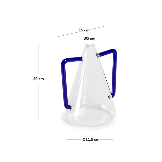 Yumalay Ваза из прозрачного и синего стекла 18,5 см