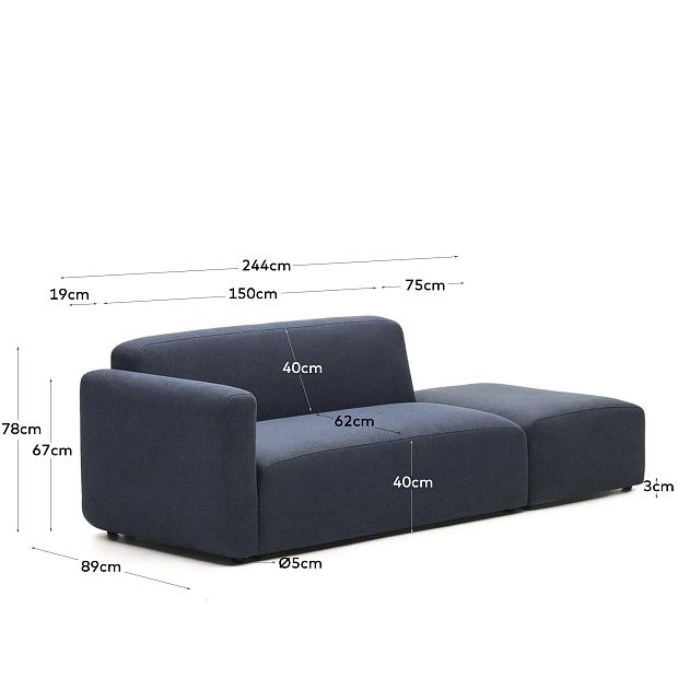 Neom 2-х местный диван со задним модулем синего цвета 244 см