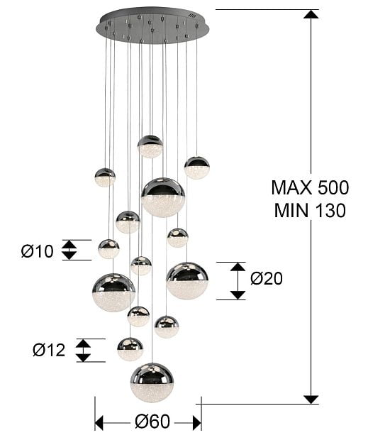 Подвесной светильник Sphere 14L LED Ø60 X500H DIM хром