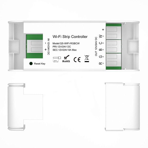 WI-FI контроллер RGBCW 8A,DC12-24 V, L115 × W45 × H18 мм