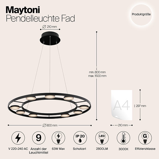 Подвесной светодиодный светильник Maytoni Fad MOD070PL-L63B3K