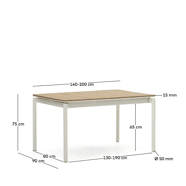 Canyelles Уличный раздвижной стол белый 140 (200) x 90 см