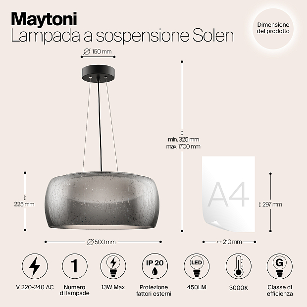 Подвесной светодиодный светильник Maytoni Solen MOD073PL-L16B3K