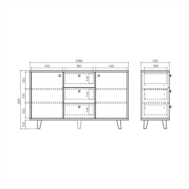 Комод TW048 Дуб тобакко, платиновый RAL 7036