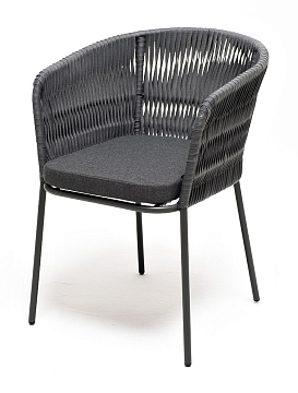 Bordeaux "Бордо" стул плетеный из роупа (колос), каркас алюминий темно-серый (RAL7024) муар, роуп серый 15мм, ткань темно-серая 027
