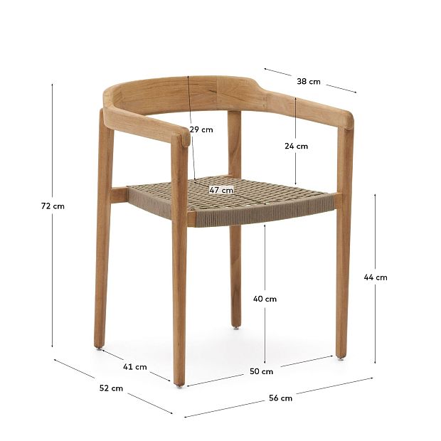 Стул Icaro из массива тикового дерева с натуральной отделкой и веревочным шнуром