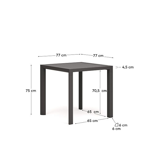Culip Алюминиевый уличный стол с порошковым покрытием серого цвета 77 x 77 см