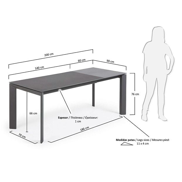 Стол Atta 140 (200) x90 антрацит керамика