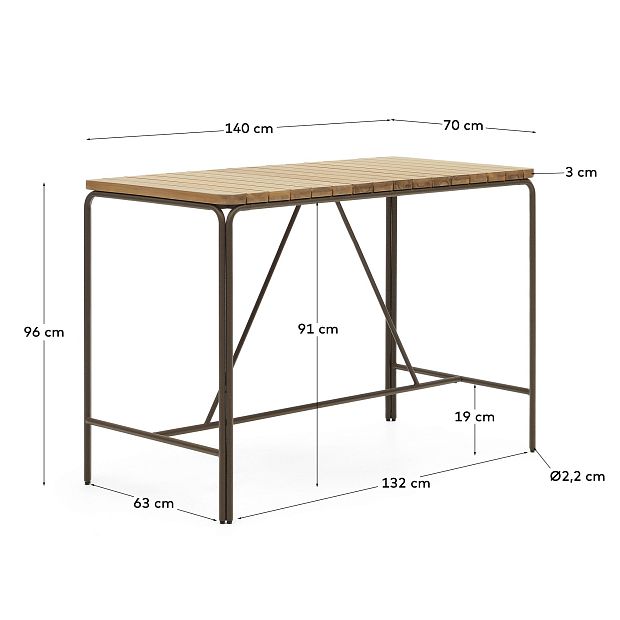 Salguer Барный стол из массива акации и коричневой стали Ø 140 x 70 см