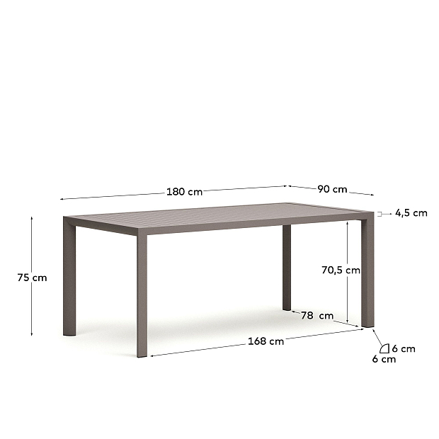 Culip Алюминиевый уличный стол с порошковым покрытием коричневого цвета 180 x 90 см