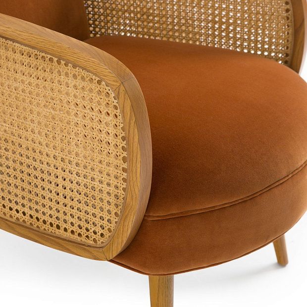 Кресло BUISSEAU с велюровой и плетеной отделкой единый размер оранжевый