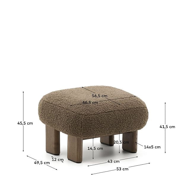 Пуф Cabana Taupe Boucle с ножками в отделке орех 65x55,4