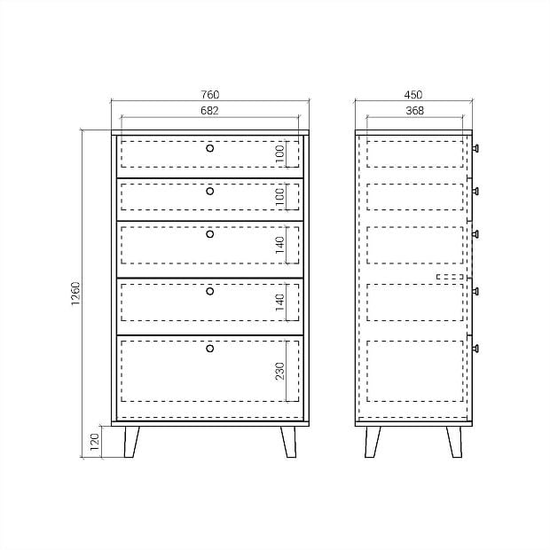 Высокий комод Twin TW024 платиновый RAL 7036