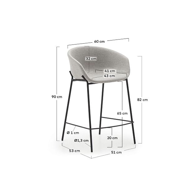Yvette Полубарный стул светло-серый с ножками в черной отделке 65 см