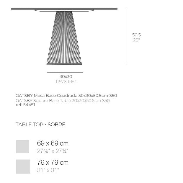 Столик Gatsby база 30x30x50cm s50 (столешница 69х69,79х79)