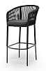 Превью Marseilles "Марсель" стул барный плетеный из роупа, каркас из стали серый (RAL7022), роуп темно-серый круглый, ткань темно-серая
