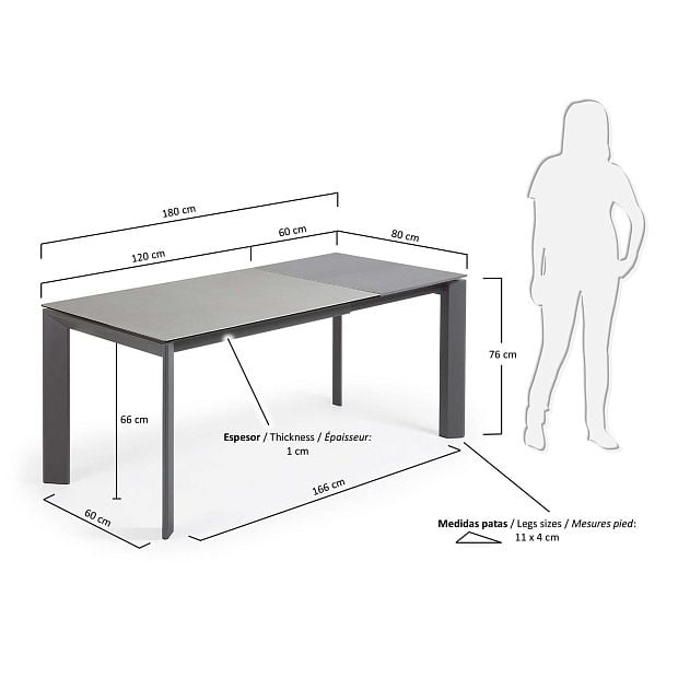 Стол Atta 120 (180) x80 антрацит, керамика