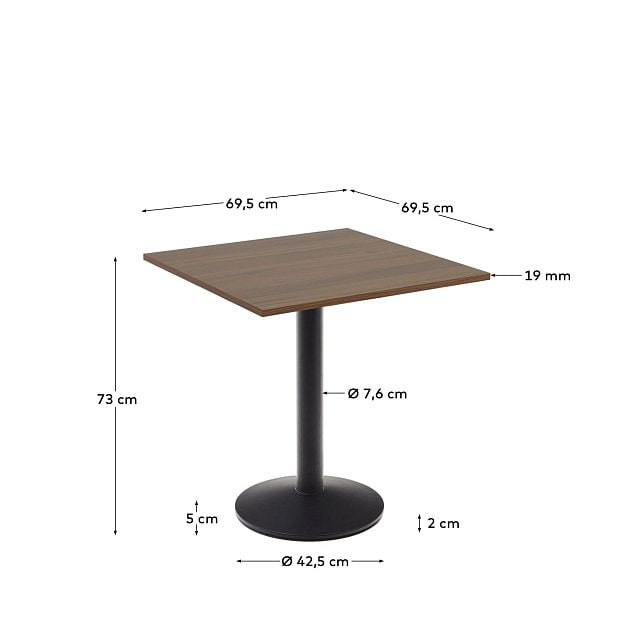 Esilda Стол из меламина с ореховой отделкой и черной металлической ножкой 70 x 70 x 70 см