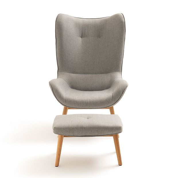 Кресло с загнутыми краями и подставкой для ног Crueso серый