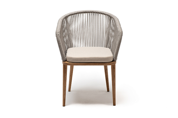 Marseilles "Марсель" стул плетеный из роупа, основание дуб, роуп серый меланж круглый, ткань светло-серая