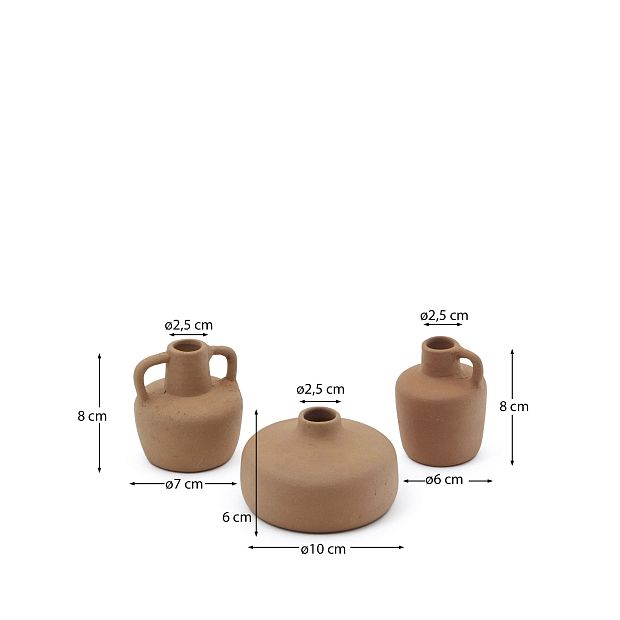 Набор Sofra из 3-х терракотовых ваз, 6 см/7 см/10 см