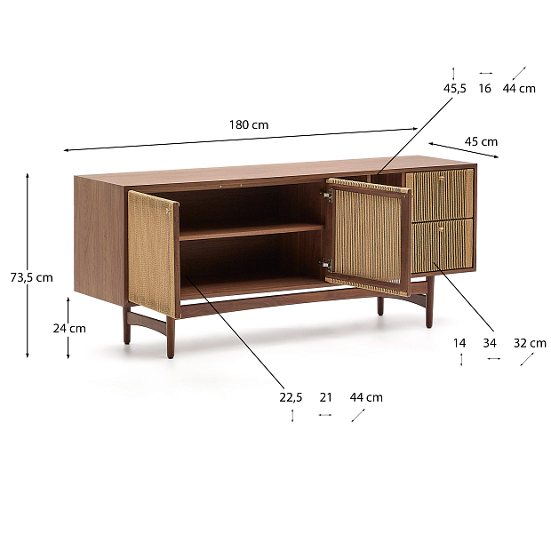 Сервант Elan 2 дверцы и 2 ящика шпон и массив ореха и шнур