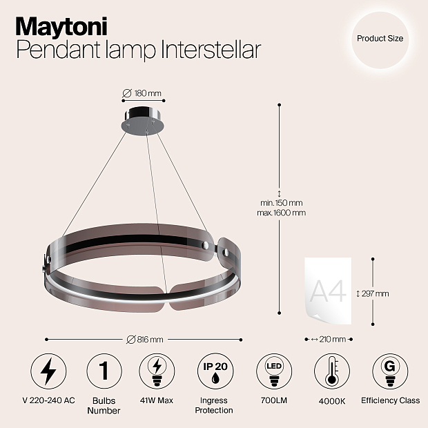 Подвесной светодиодный светильник Maytoni Interstellar MOD309PL-L40GR4K