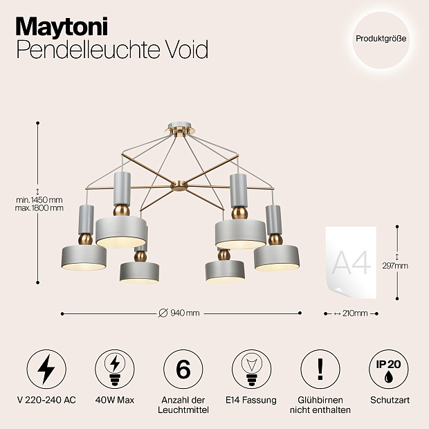 Подвесная люстра Maytoni Void MOD030PL-06GR