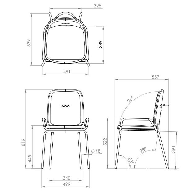 Набор из 2 стульев ror, double frame, рогожка, черный /серый