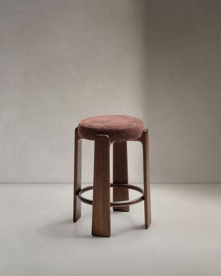 Granite Барный табурет из коричневого шенилла и массива ясеня в отделке орех 75 см