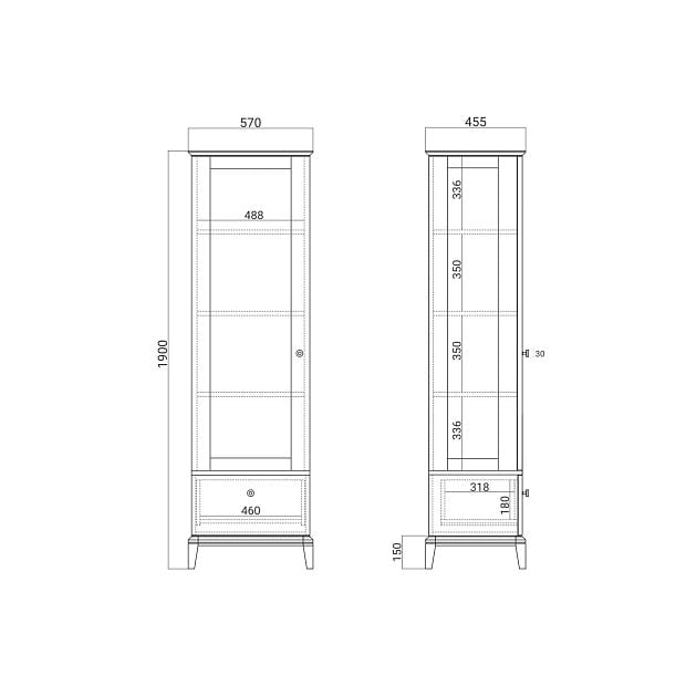 Узкая витрина CR161 Дуб тёмный, дымчатый кварц RAL 7039