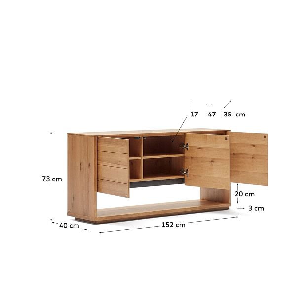 Alguema Сервант с 3 дверцами из дубового шпона с натуральной отделкой 151 x 74 см