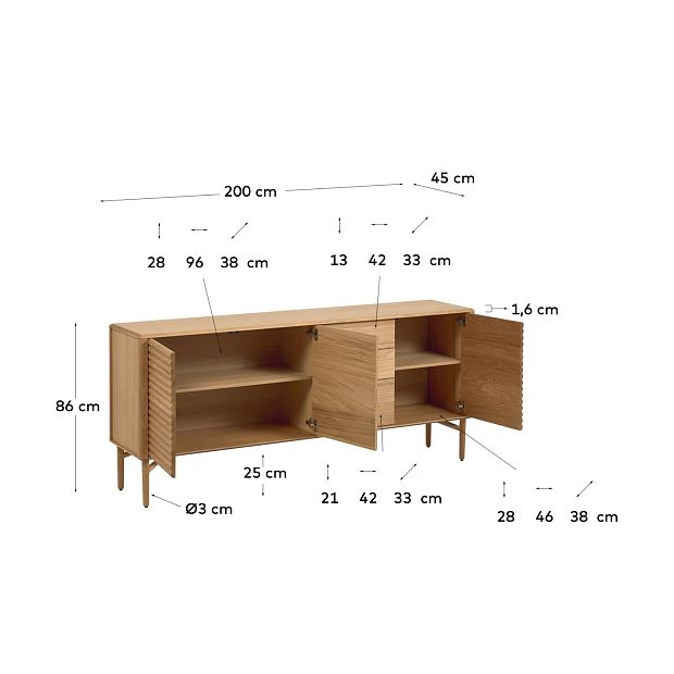 Сервант Lenon из древесины дуба 200 x 86 cm