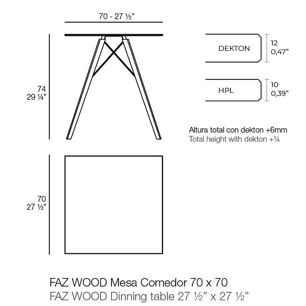 Обеденный стол Faz деревянный 70x70x74