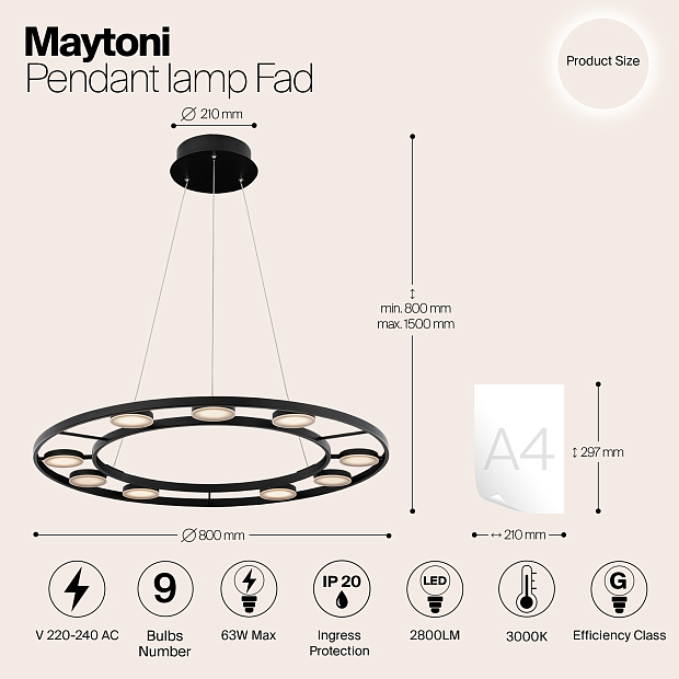 Подвесной светодиодный светильник Maytoni Fad MOD070PL-L63B3K